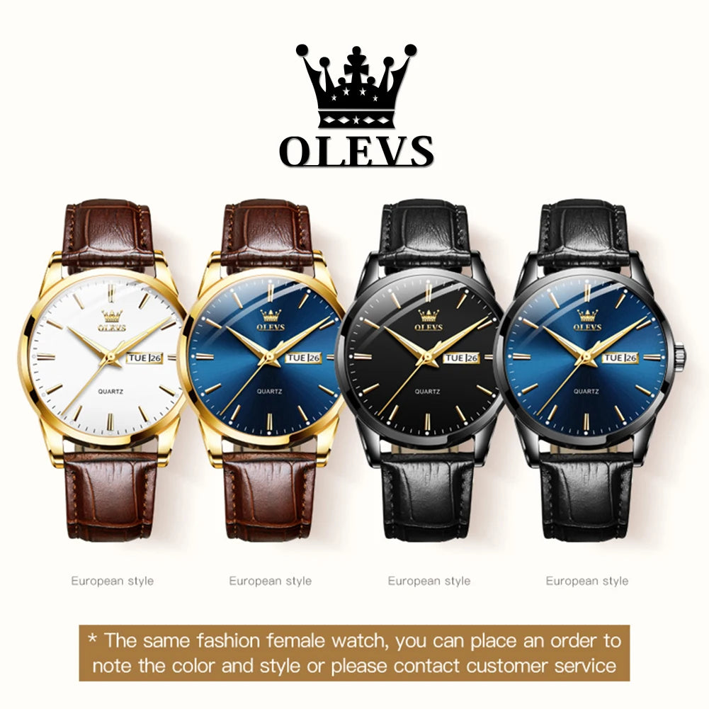 OLVES 6898 Top Brand Men's Watches Original Simple Quartz Wristwatch for Man Waterproof Leather Strap Business Watch Casual