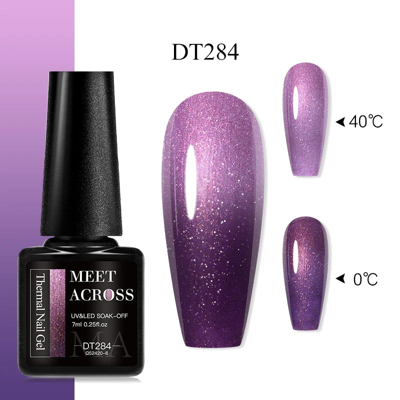 MEET ACROSS 75 Colors Thermal Nail Gel Polish 3 Colors Changing Nail Art Supplies for Manicure DIY Design Long Lasting UV/LED
