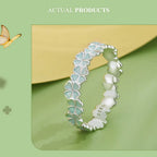 Bamoer 925 Sterling Silver Four-Leaf Clover Ring Mint Green Leaves Vine Ring Fine Jewelry Gift for Women Party