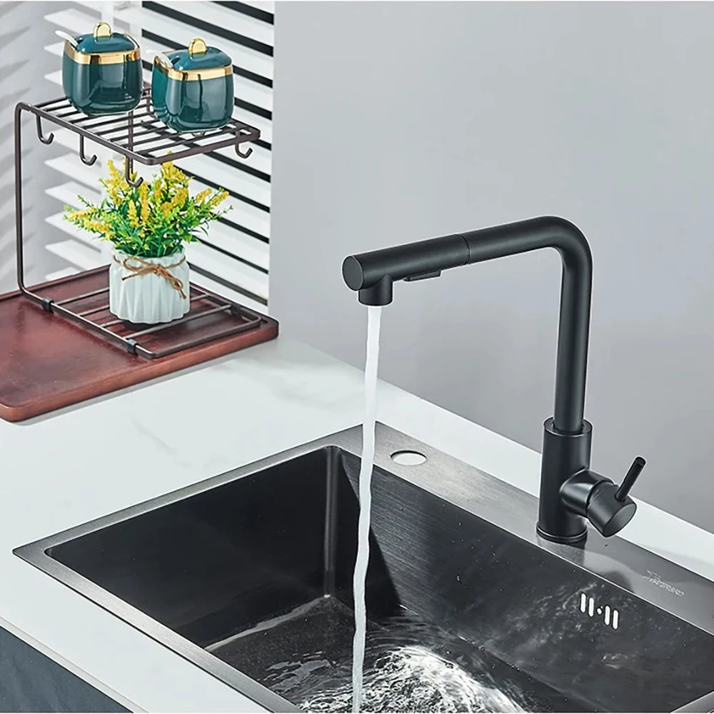 Kitchen pull-out faucet 304 stainless steel hot and cold faucet black sink faucet with two levels of water outlet