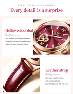 OLEVS 6636 Luxury Women Watch Fully Automatic Hollow Design Diamond Heart Shaped Watch Elegant Mechanical Women Bracelet Watch