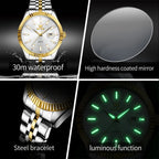 OLEVS 5593 Couple Watch Fashion Business Waterproof Stainless Steel Watch Luxury Brand Classic Date Week Clock Men Women Watch