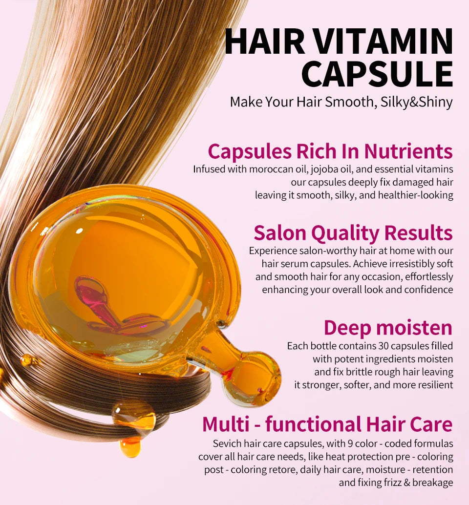 Sevich Smooth Silky Hair Vitamin Capsule Keratin Complex Oil Hair Care Repair Damaged Hair Serum Anti-Loss Moroccan Hair Oil