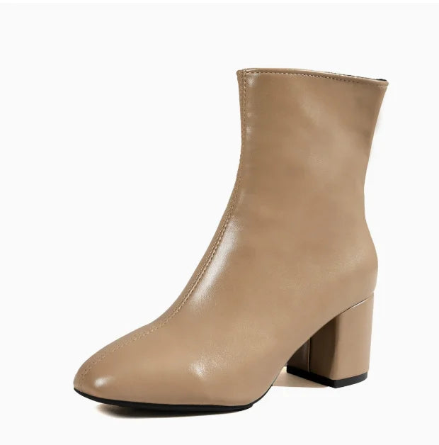 White Ankle Boots for Women 2024 Side Zipper Stretch Middle Heel Large Size Short Boot Fashion Pointed Shoes Botas De Mujer