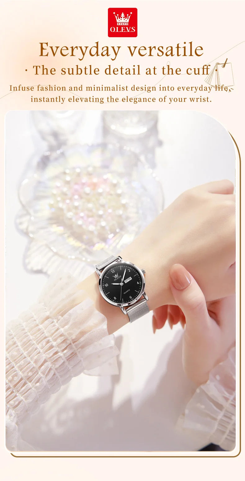 OLEVS Brand Original Fashion Slim Quartz Watch Women Elegant Watches Stainless Steel Waterproof Week Date Watches For Woman