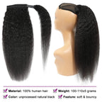 Kinky Straight Ponytail Human Hair Extension 100g Wrap Around Clip In Ponytail Natural Black #1B Remy Indian 10-26inch For Women