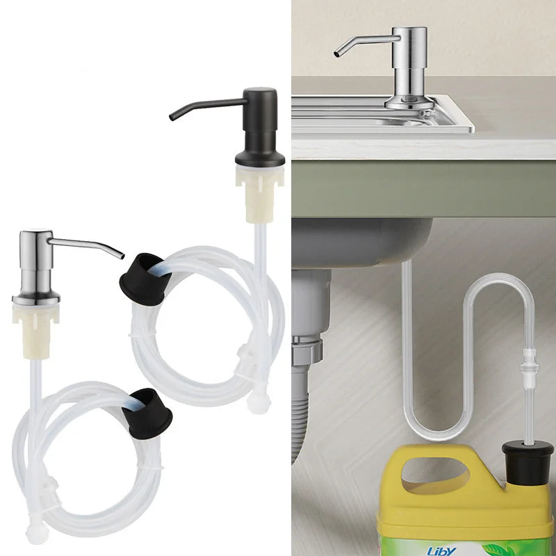 Sink Liquid Soap Dispenser Pump Stainless Steel Liquid Soap Bottle Sink Mount Hand Pressure Soap Dispenser Bottle Kitchen