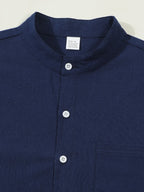 Autumn men's clothing 2025 new item men's solid color cotton and linen shirt stand up collar cardigan long sleeved casual busine