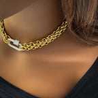 Waterproof 18k Gold Plated Stainless Steel Hypoallergenicity Three Layer Braided Chain Zircon Clasp Necklace YF3811