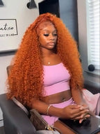 Orange Ginger Lace Front Wig Human Hair 13x6 Deep Wave Lace Front Wigs 40 Inch Water Wave Human Hair Wig Pre Plucked Curly Wigs