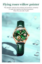 OLEVS 6601 Green Leather Strap Women Watch Automatic Mechanical Movement Waterproof Diamond Fashion Watch