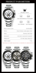 OLEVS 6654 Luxury Brand Original Automatic Man Watch Stainless Steel Waterproof Moon Phase Dual Calendar Mechanical Wristwatches