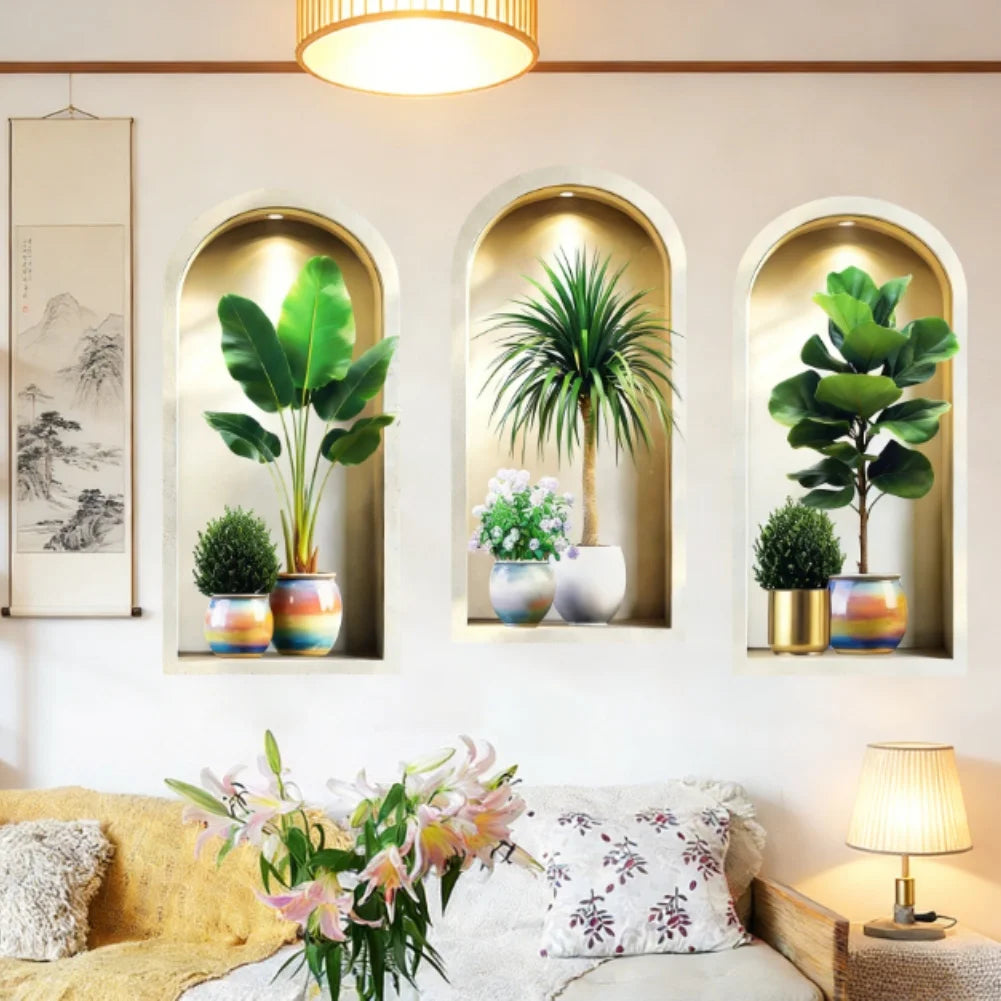 3PCS 3D Plants Wall Stickers, Potted Plant Wall For Room Kitchen Bedroom Office Room Decoration Hogar Hunter Home Decor Items