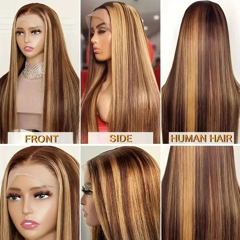 Highlight Wig 13x4 HD Lace Front Wigs Human Hair 250% Density  Straight Lace Closure Wigs Human Hair 4/27 Honey Blonde Lace Frontal Wig for Women 16 Inch