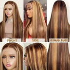 Highlight Wig 13x4 HD Lace Front Wigs Human Hair 250% Density  Straight Lace Closure Wigs Human Hair 4/27 Honey Blonde Lace Frontal Wig for Women 16 Inch