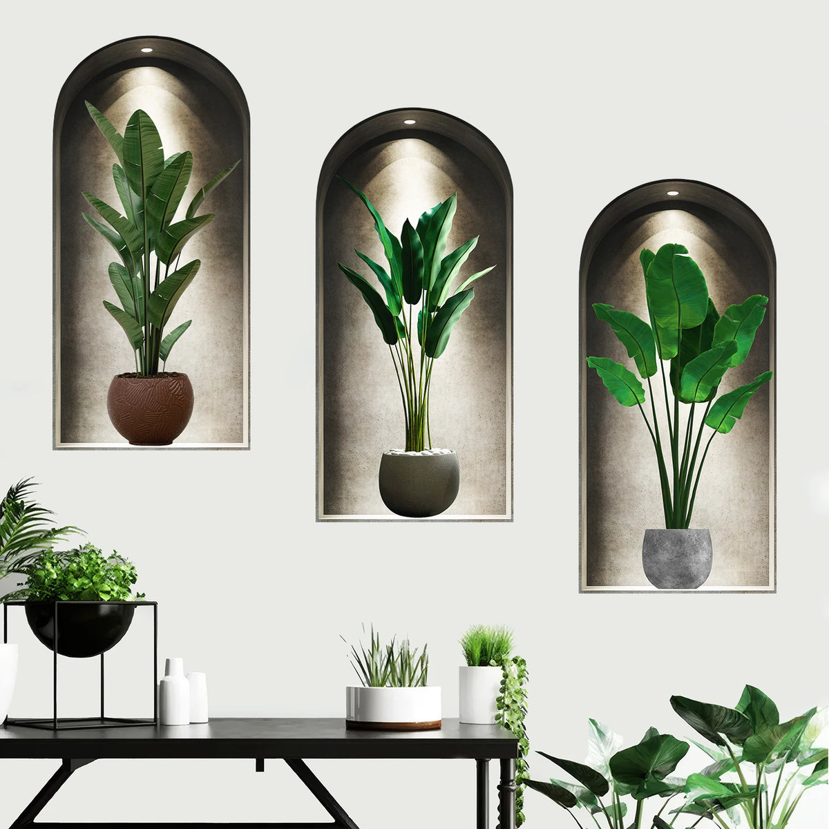 18 Styles Simulated Archway Niche Potted Plant Painting Wall Stickers Bedroom Living Room Hall Peel & Stick Art Mural Decals