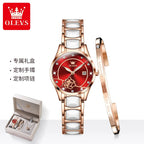 OLEVS Quartz Watch Women Japan Movement Waterproof Stainless Steel Ceramics Women Wristwatch Luxury Ladies watch Set Hot