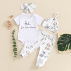 Citgeett Summer Infant Baby Boys Girls Outfits Short Sleeve Animal Print Romper + Pants + Headband + Hat Set Clothes