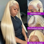 613 Honey Blonde 250% Density 13x6 HD Transparent Lace Front Human Brazilian Hair Wigs For Women Straight 13x4 Lace Frontal Wig
