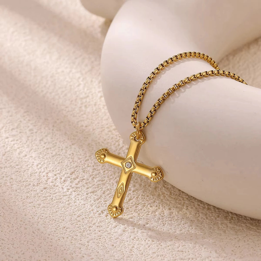 Stainless Steel Cross Pendent Necklaces for Women Men Gold Color Religion Clavicle Chains Necklaces 2026 Trend Jewelry Wholesale