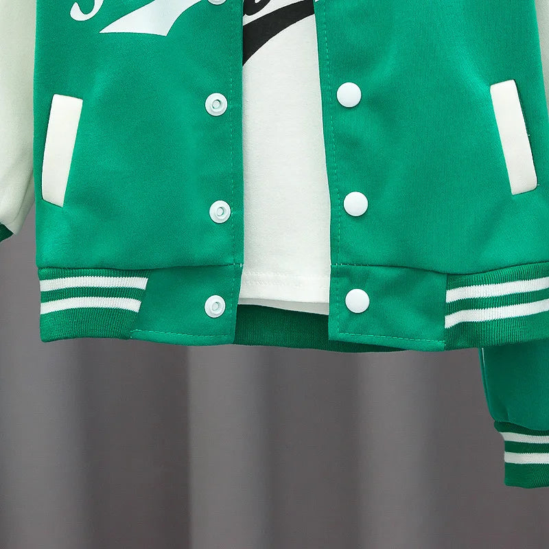 Kids Boys Coat+T-Shirt+Pant 3pcs Set Baseball Girls Spring Autumn Letter Print Sweatshirts Fashion Sports Casual Outfits Clothes