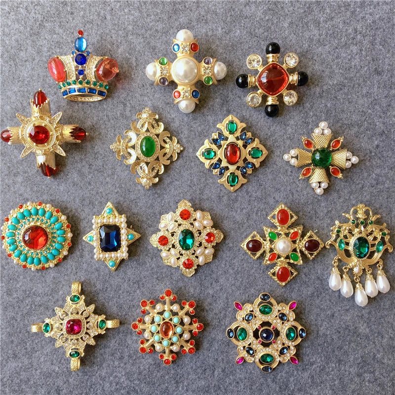 Creative Retro Baroque Style Gemstone Brooch Luxury Palace Party For Women Clothing Accessories Brooches Holiday Gifts