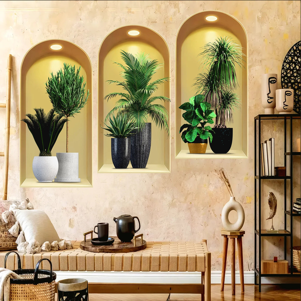 18 Styles Simulated Archway Niche Potted Plant Painting Wall Stickers Bedroom Living Room Hall Peel & Stick Art Mural Decals