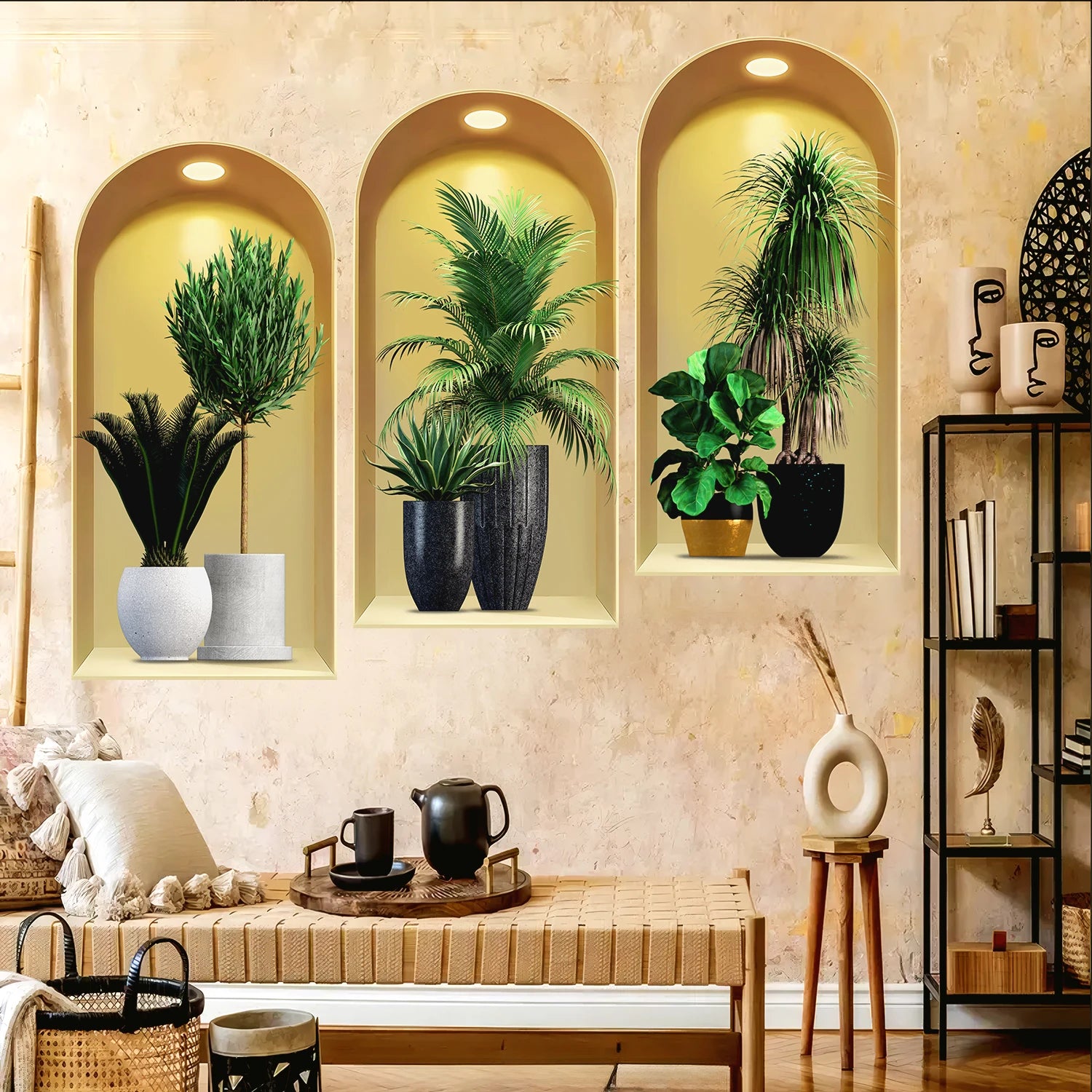 18 Styles Simulated Archway Niche Potted Plant Painting Wall Stickers Bedroom Living Room Hall Peel & Stick Art Mural Decals