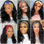 200% Density 20 Inch Body Wave Headband Wig Human Hair for Black Women None Lace Front Wigs Wear And Go Machine Made Headband