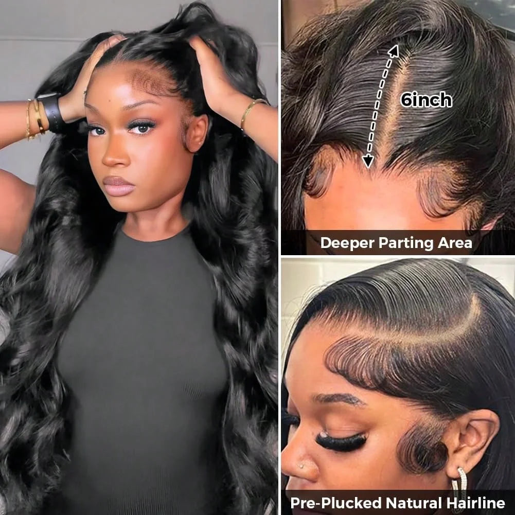 13x4 HD Transparent Lace Front Wigs For Women 34 Inch Body Wave Human Hair Wig 250% Density Pre Plucked Lace Frontal Wig