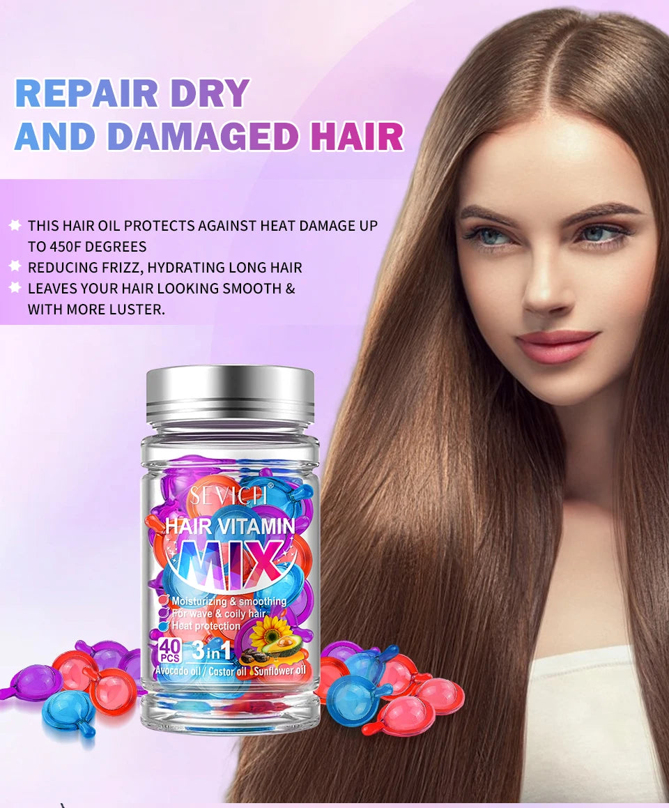 3IN1 Keratin Complex Oil Hair Vitamins Capsule Smooth Silky Hair Mask Repair Thermal Protection Hair Serum Oil Anti Hair Loss