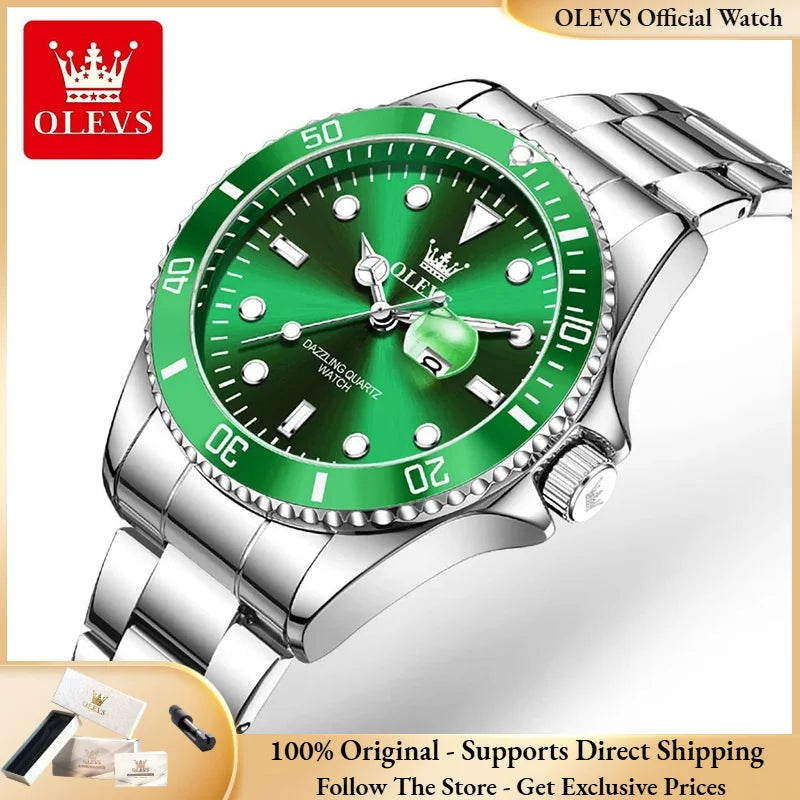 OLEVS 5885 Original Women Watch Top Luxury Quartz Watch Classic Green Dial Waterproof Luminous Date Watch Women Authentic Watch