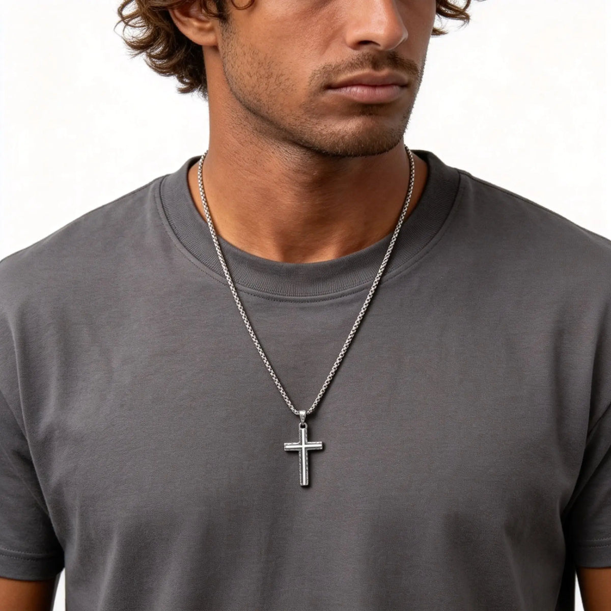 Hammer Pattern Cross Necklace for Men,Retro Grey Stainless Steel Cross Pendant Necklace, Stylish Jewelry Gift for Him Dad