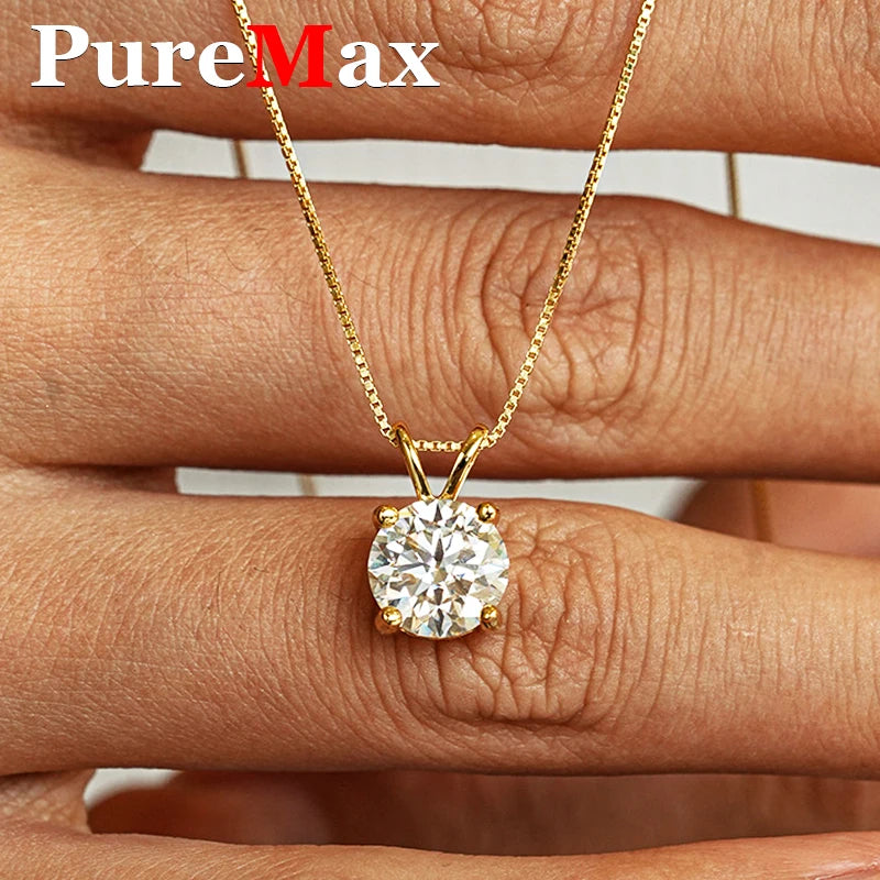 PureMax 1ct 2ct 3ct D Color VVS1 Moissanite Diamond Top Quality 18K Gold Plated Pendant Necklace Fine Jewelry Gifts Wholesale