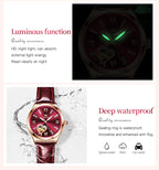 OLEVS 6636 Luxury Women Watch Fully Automatic Hollow Design Diamond Heart Shaped Watch Elegant Mechanical Women Bracelet Watch