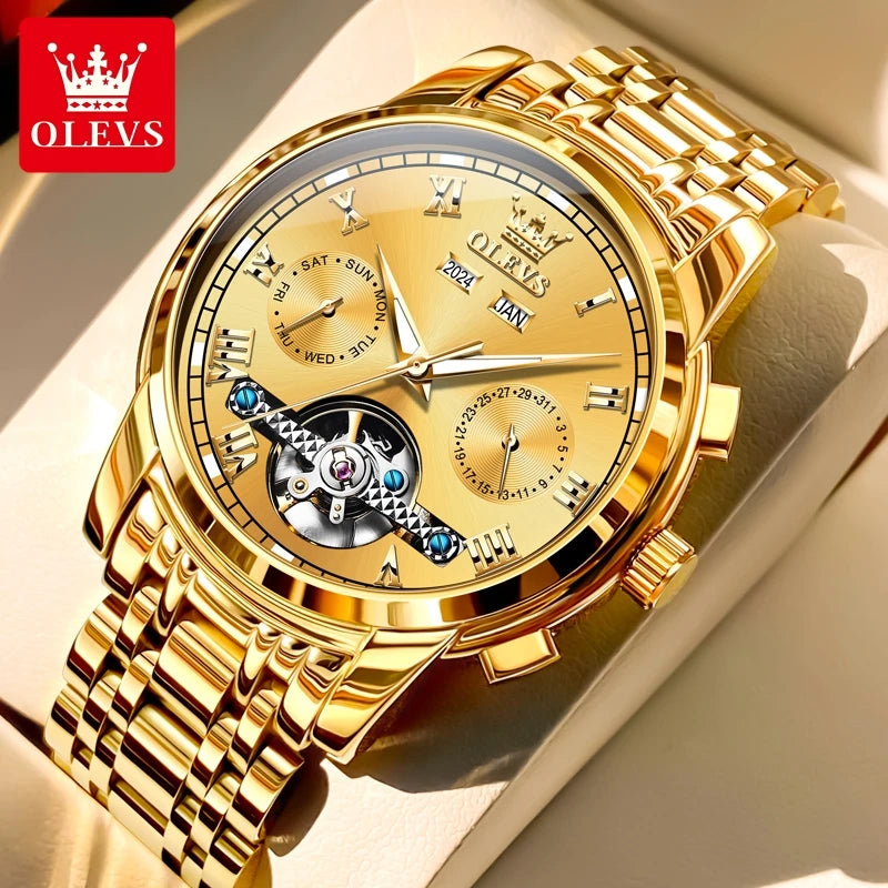 OLEVS 6607+6602 Original Men Women Watch Luxury Brand Tourbillon Mechanical Watch High end Romantic Lover Date Gift Couple Watch