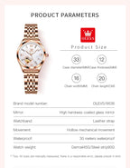 OLEVS Brand 2024 New Fashion Hollow Mechanical Watch for Women Luxury Stainless Steel Strap Waterproof Luminous Womens Watches