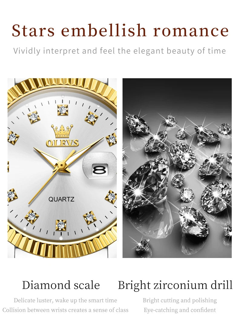 OLEVS 5526 Women Watch Diamond Scale Quartz Fashion Ladies Wrist Watches Date Waterproof Luminous Luxury Dress Watch For Women