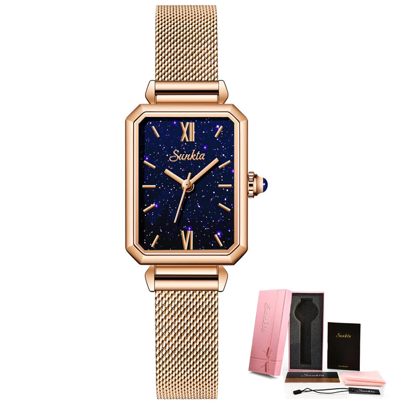 New LIGE Brand SUNKTA Women Watch Quadrate Quartz Waterproof ClockPersonality Fashion Female Quartz Wristwatch Relogio Feminino