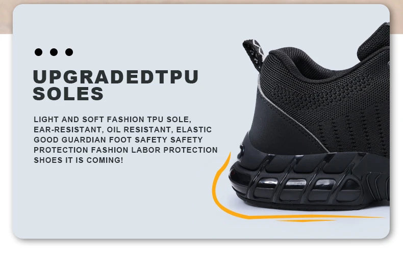 Safety Shoes Men Steel Toe Boots Anti-smash Anti-puncture Safety Work Shoes Men Lightweight Breathable Protective Shoes Black