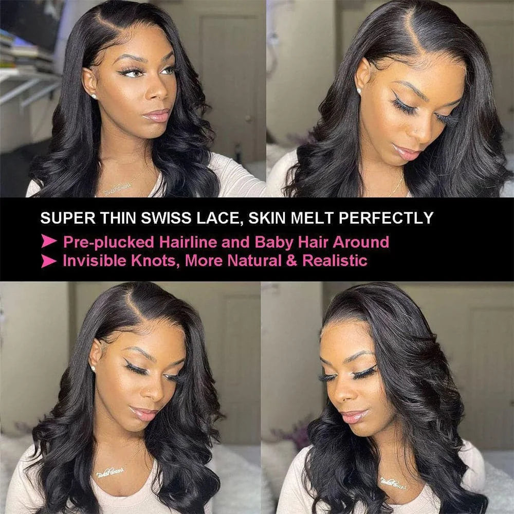 Black Body Wave Brazilian Human Hair Wigs Pre Plucked Hairline Hd Transparent Lace Front Wig 13x4 13X6 HD Lace Frontal Wig