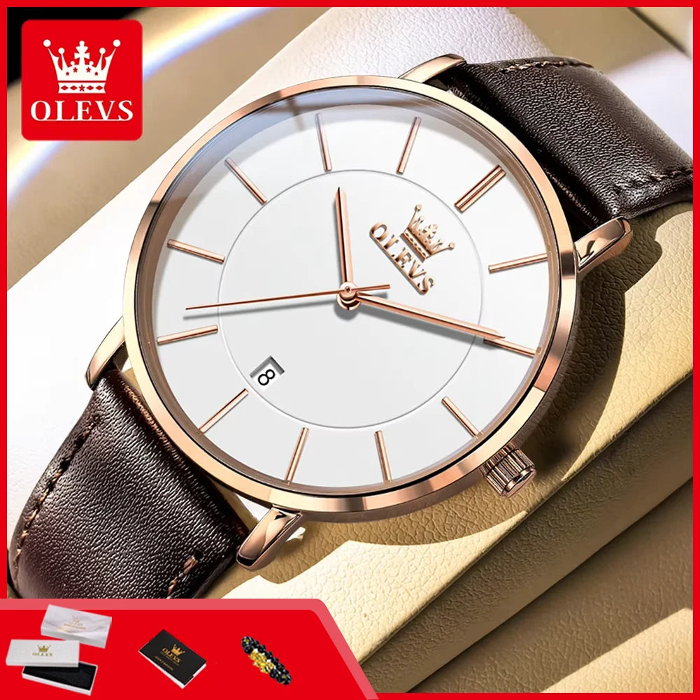 OLEVS 5869 Men's Watches Leather Strap Waterproof Auto Date Man Watch Fashion Simplicity Ultra Thin Quartz Wrist Watch for Men