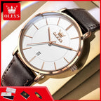 OLEVS 5869 Men's Watches Leather Strap Waterproof Auto Date Man Watch Fashion Simplicity Ultra Thin Quartz Wrist Watch for Men