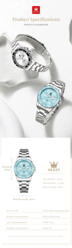OLEVS Luxury Stainless Steel Waterproof Quartz Watch for Women Fashion Calendar Luminous Womens Wristwatch Sport Clock reloj