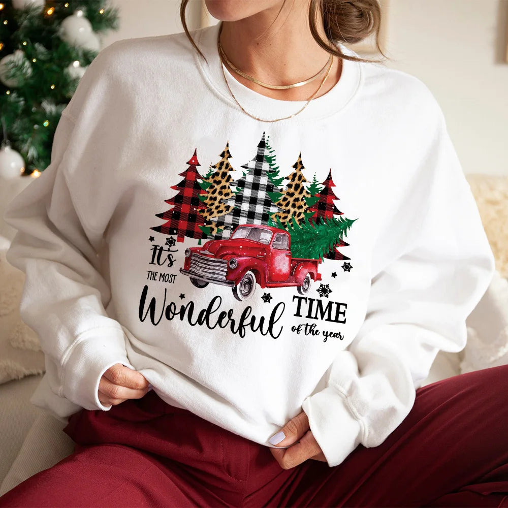 It's The Most Wonderful Time of Year Printed Sweatshirt Women Christmas Party Hoodie Holiday Sweater Girls Xmas Outfit Pullover