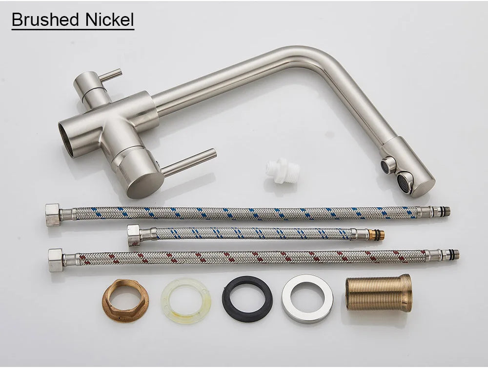 Chrome Purified Water Kitchen Faucet Pure Water Filter Deck Mounted Faucet Crane Dual Handles Hot Cold Water Mixer Taps