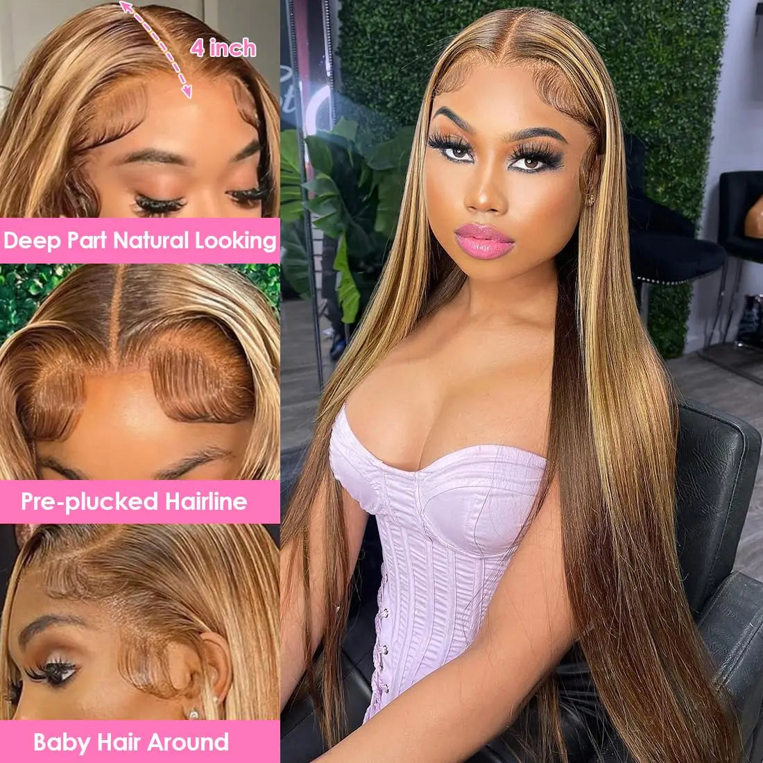 Bone Straight 4/27 Honey Blonde Human Hair 13x4/5x5 HD Transparent Lace Front Wigs Pre Plucked With Baby Hair For Women