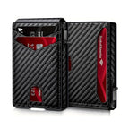 Men Vintage Leather Wallet RFID Blocking Aluminum Auto Pop Up Credit Card Holder for Men