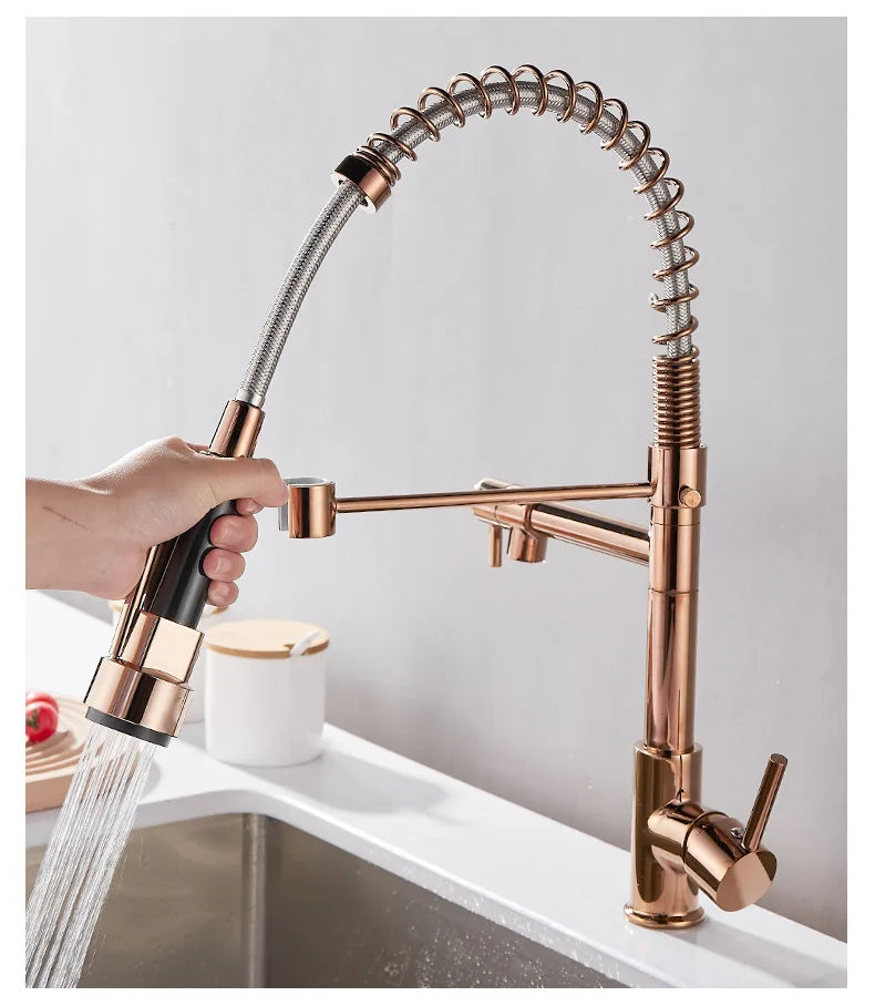 Modern Spring Pull Down Kitchen Faucet, Hot Cold Water Stainless Steel Kitchen Sink Mixer Tap, Single Handle Kitchen Sink Faucet