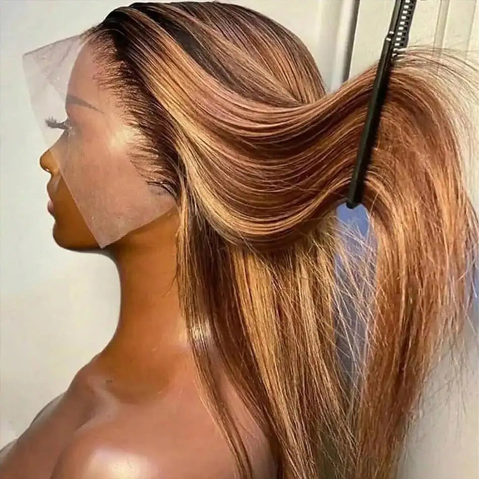 Bone Straight 4/27 Honey Blonde Human Hair 13x4/5x5 HD Transparent Lace Front Wigs Pre Plucked With Baby Hair For Women